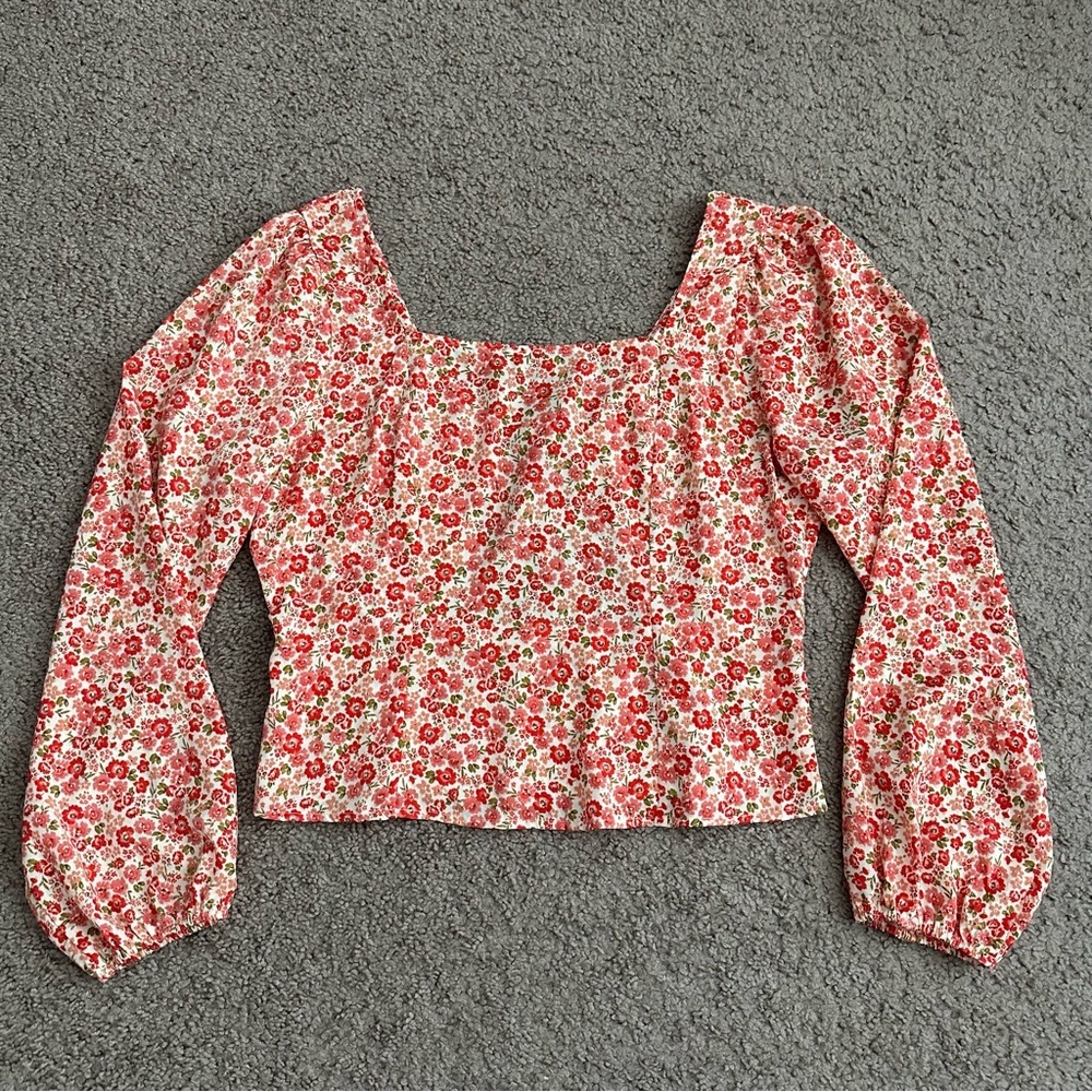 Lush Square Neck Smocked Cropped Blouse Top Womens XL